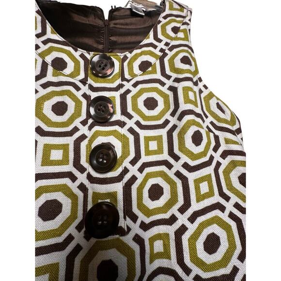 Richard Malcolm Sz 6 100% Linen Green Brown Mod Canvas Sheath Pockets‎ Retro Zip - Picture 2 of 16